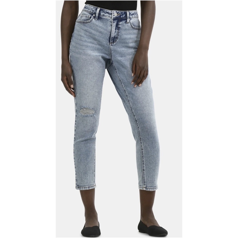 Time and Tru Womens High Rise Destructed Skinny Jeans Light Wash Blue Denim Sz12